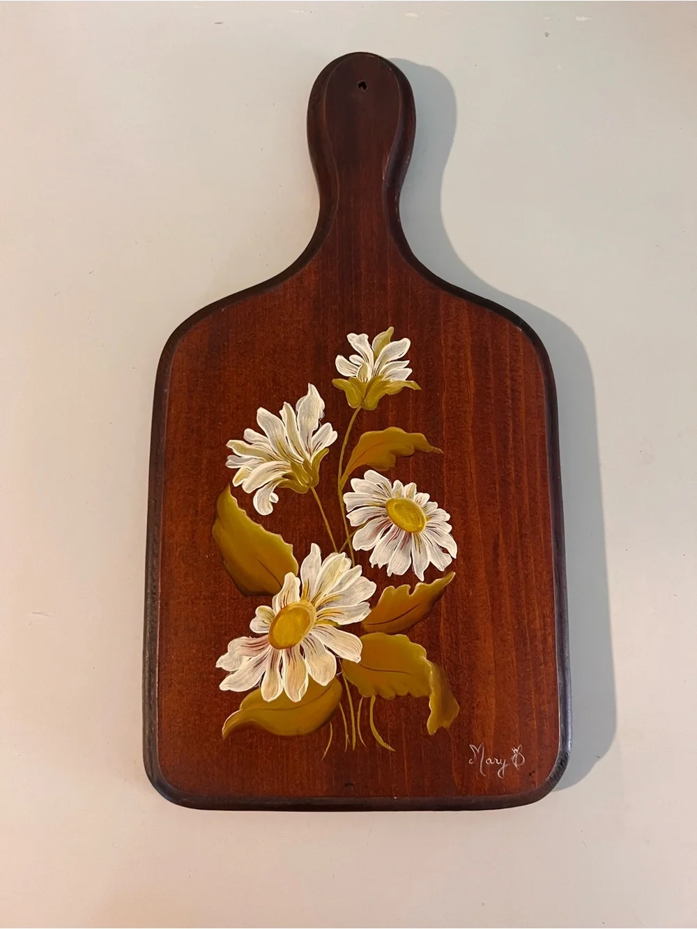 Vintage Hand-Painted Wooden Daisy Cutting Board